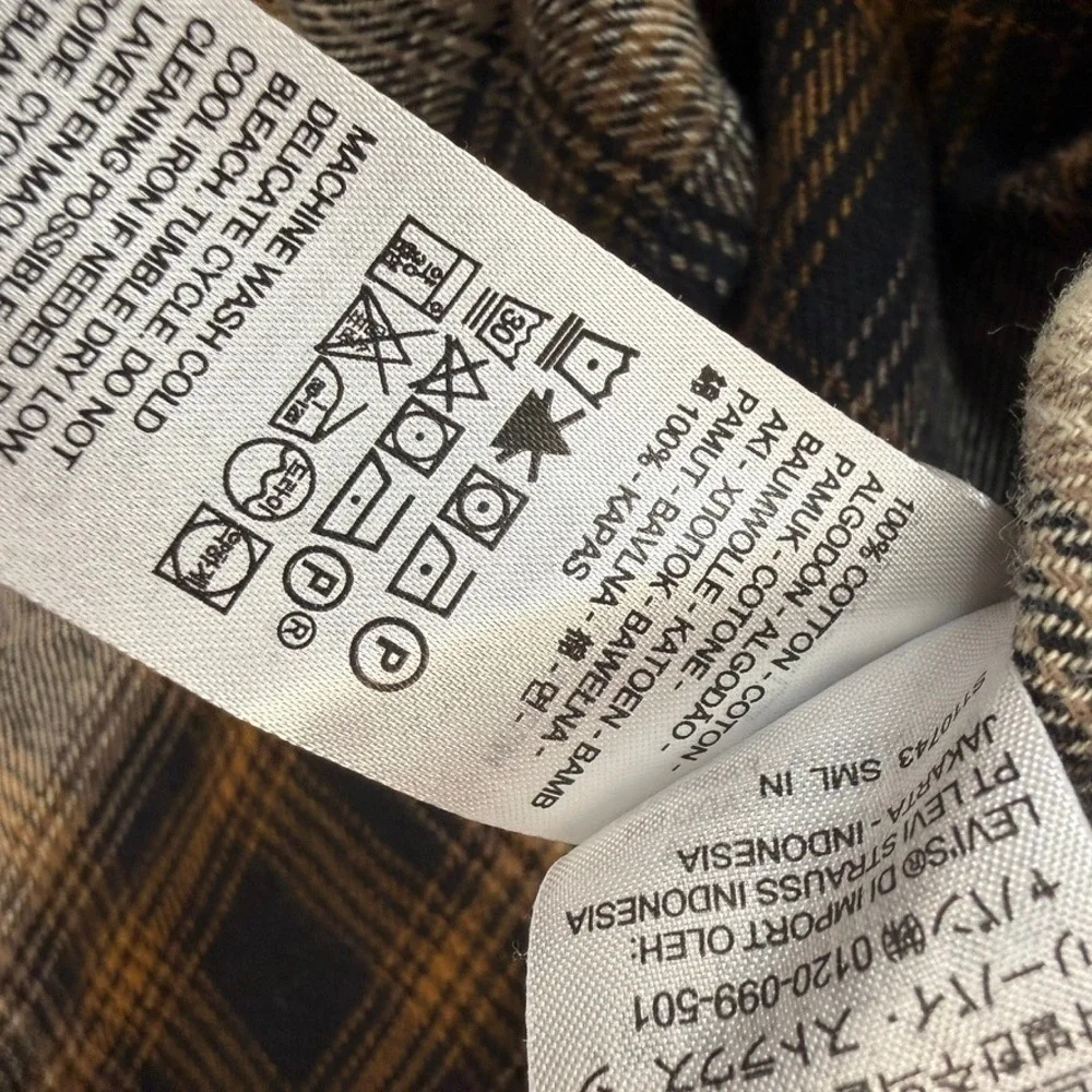 Levi Strauss Western Flannel Shirt Mens S Brown Plaid Pearl Snap Workwear Cotton